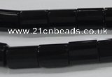 CAB334 15.5 inches 10*14mm faceted column black agate gemstone beads