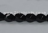 CAB335 15.5 inches 8*12mm faceted & twisted rice black agate beads