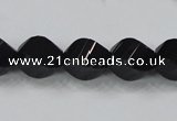 CAB336 15.5 inches 10*14mm faceted & twisted rice black agate beads