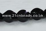 CAB337 15.5 inches 15*20mm faceted & twisted rice black agate beads