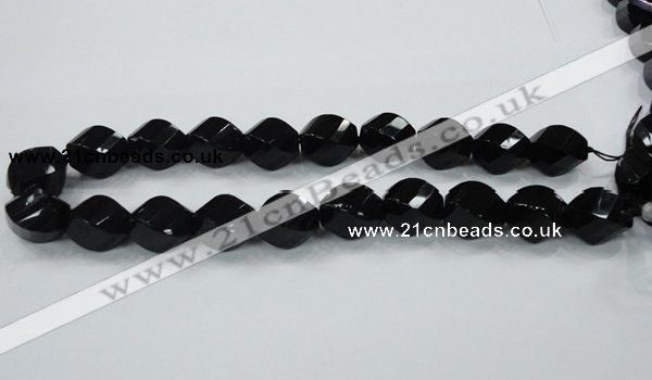 CAB337 15.5 inches 15*20mm faceted & twisted rice black agate beads