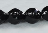 CAB338 15.5 inches 18*24mm faceted & twisted rice black agate beads