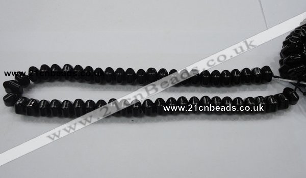 CAB340 15.5 inches 8*14mm hexagon rondelle black agate gemstone beads