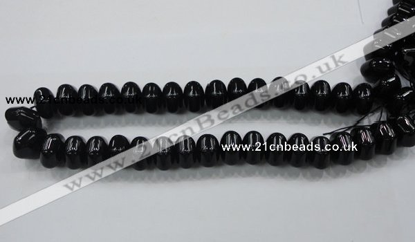 CAB341 15.5 inches 12*18mm hexagon rondelle black agate gemstone beads