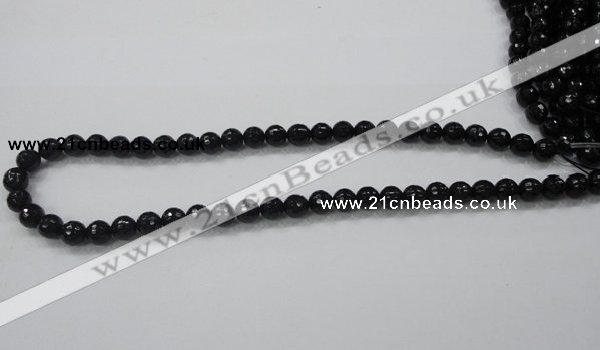 CAB343 15.5 inches 8mm faceted round black agate gemstone beads