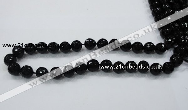 CAB344 15.5 inches 10mm faceted round black agate gemstone beads