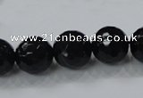 CAB345 15.5 inches 14mm faceted round black agate gemstone beads