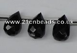 CAB348 15.5 inches 7*10mm faceted teardrop black agate gemstone beads