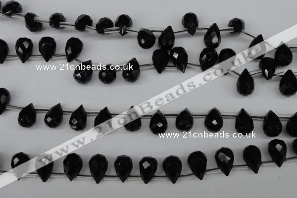 CAB348 15.5 inches 7*10mm faceted teardrop black agate gemstone beads