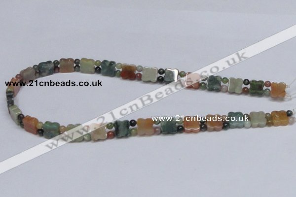 CAB469 15.5 inches flower & round double-drilled indian agate beads