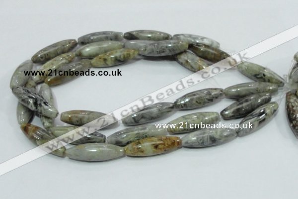 CAB565 15.5 inches 12*40mm rice silver needle agate gemstone beads