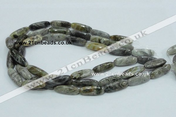 CAB566 15.5 inches 10*30mm rice silver needle agate gemstone beads