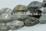 CAB569 15.5 inches 8*16mm twisted rice silver needle agate gemstone beads