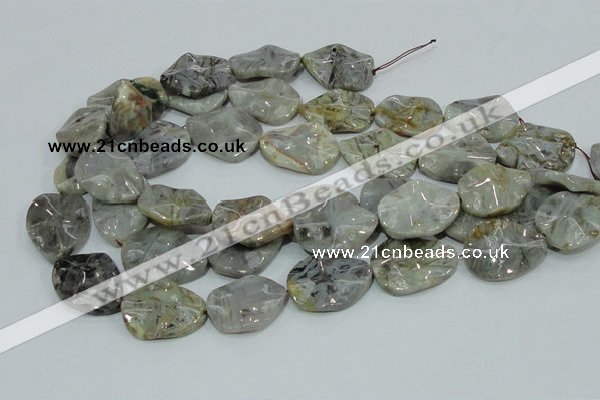 CAB575 15.5 inches 23*30mm wavy oval silver needle agate gemstone beads