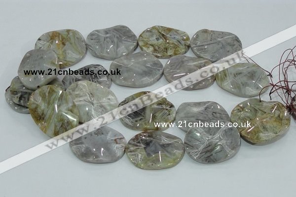 CAB576 15.5 inches 30*40mm wavy oval silver needle agate gemstone beads