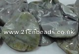 CAB579 15.5 inches 30*30mm wavy triangle silver needle agate beads