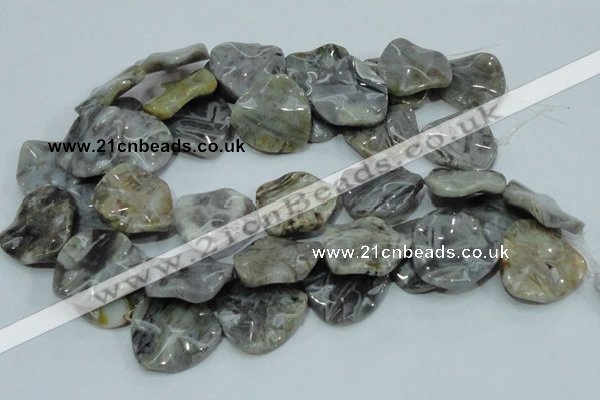 CAB579 15.5 inches 30*30mm wavy triangle silver needle agate beads