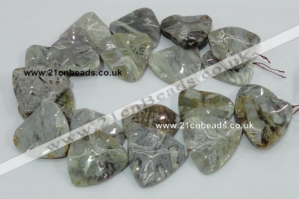 CAB580 15.5 inches 40*40mm wavy triangle silver needle agate beads