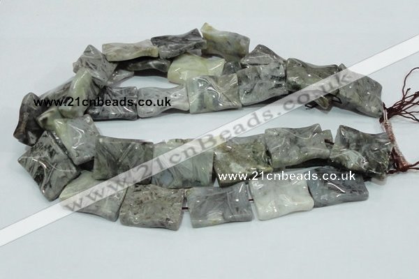 CAB582 15.5 inches 22*30mm wavy rectangle silver needle agate beads