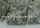 CAB586 15.5 inches 30*30mm wavy square silver needle agate beads