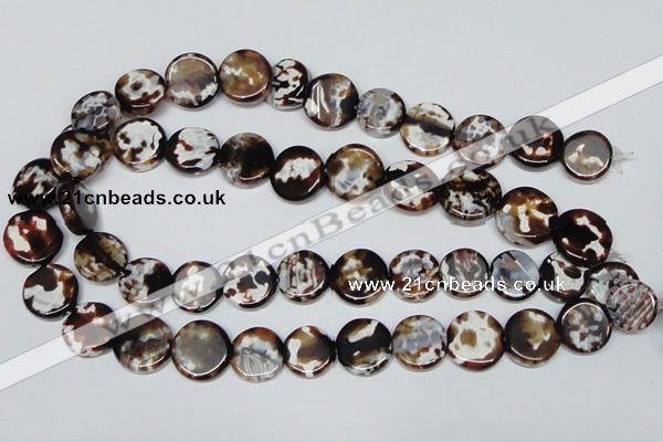 CAB627 15.5 inches 15mm flat round leopard skin agate beads wholesale