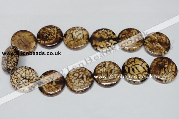 CAB631 15.5 inches 30mm flat round leopard skin agate beads wholesale