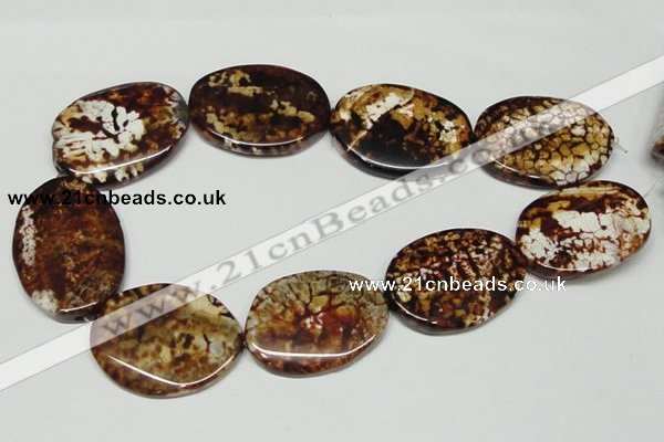 CAB635 15.5 inches 30*40mm twisted oval leopard skin agate beads