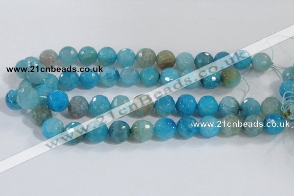 CAB656 15.5 inches 14mm faceted round fire crackle agate beads