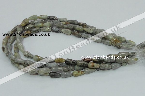 CAB72 15.5 inches 8*16mm teardrop silver needle agate gemstone beads