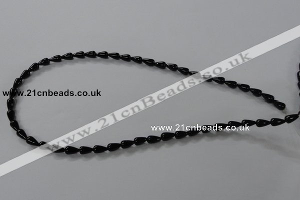 CAB732 15.5 inches 5*8mm teardrop black agate gemstone beads