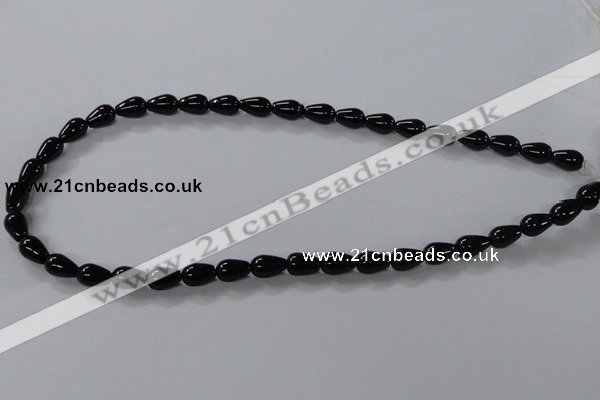 CAB733 15.5 inches 7*10mm teardrop black agate gemstone beads