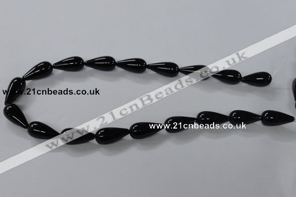 CAB739 15.5 inches 10*22mm teardrop black agate gemstone beads