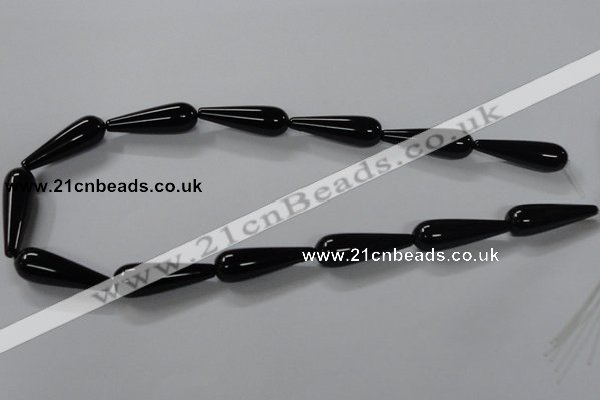 CAB740 15.5 inches 10*30mm teardrop black agate gemstone beads