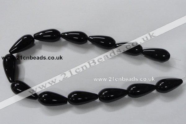 CAB741 15.5 inches 12*30mm teardrop black agate gemstone beads