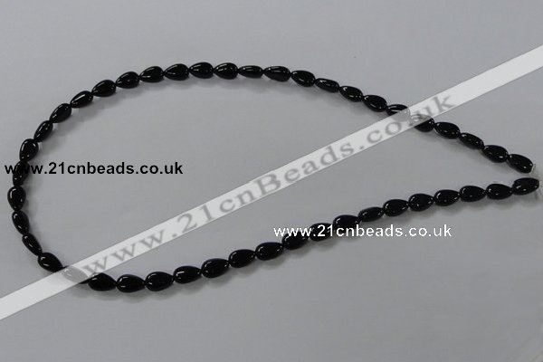 CAB744 15.5 inches 6*8mm flat teardrop black agate gemstone beads