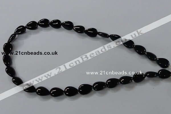 CAB745 15.5 inches 10*14mm flat teardrop black agate gemstone beads