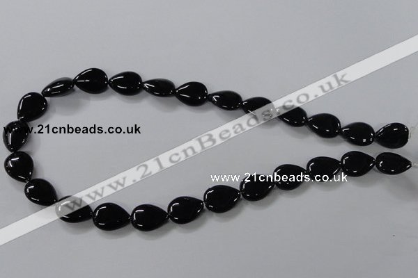 CAB746 15.5 inches 12*16mm flat teardrop black agate gemstone beads