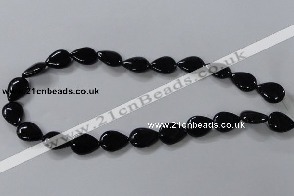 CAB747 15.5 inches 13*18mm flat teardrop black agate gemstone beads