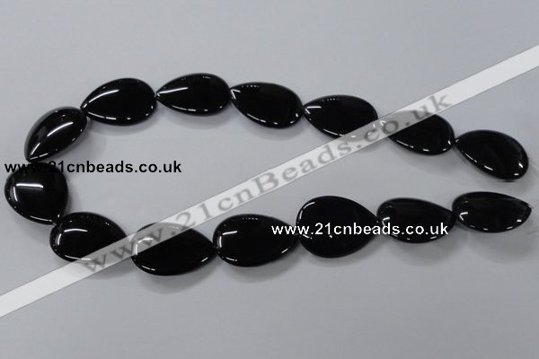 CAB748 15.5 inches 22*30mm flat teardrop black agate gemstone beads