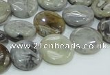 CAB75 15.5 inches 15mm flat round silver needle agate gemstone beads