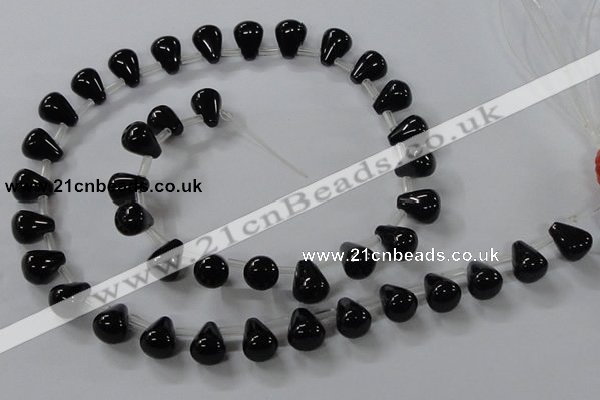 CAB754 15.5 inches 8*10mm top-drilled teardrop black agate beads