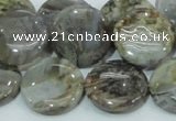 CAB76 15.5 inches 20mm flat round silver needle agate gemstone beads