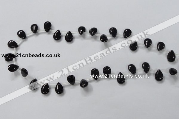 CAB771 15.5 inches 9*13mm top-drilled flat teardrop black agate beads