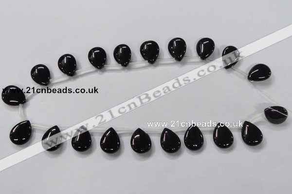 CAB772 15.5 inches 15*20mm top-drilled flat teardrop black agate beads