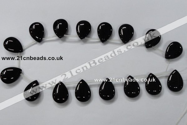 CAB773 15.5 inches 18*25mm top-drilled flat teardrop black agate beads