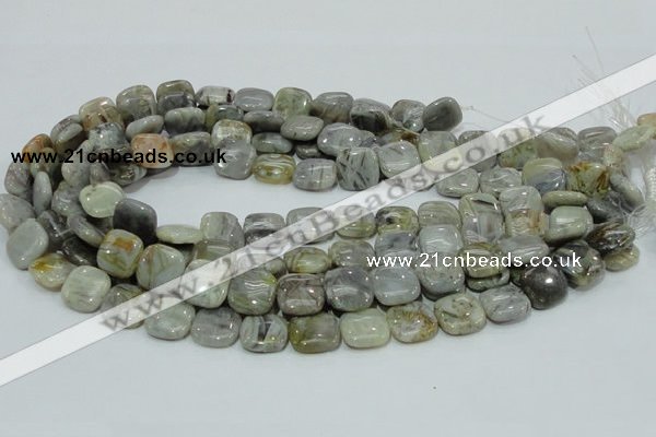 CAB78 15.5 inches 15*15mm square silver needle agate gemstone beads