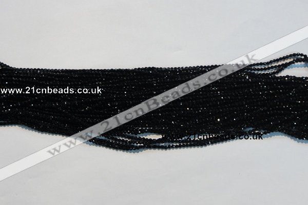 CAB780 15.5 inches 2mm faceted round black agate gemstone beads