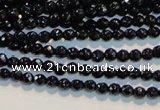 CAB781 15.5 inches 3mm faceted round black agate gemstone beads