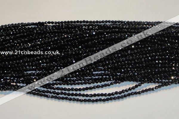 CAB781 15.5 inches 3mm faceted round black agate gemstone beads