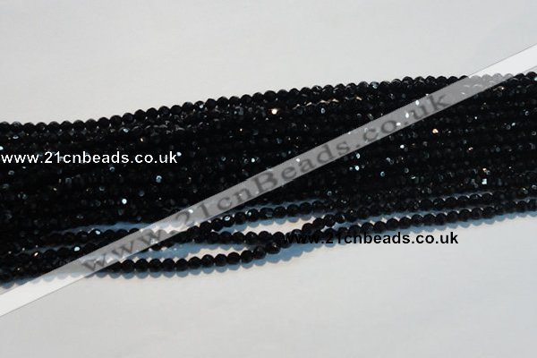 CAB782 15.5 inches 4mm faceted round black agate gemstone beads